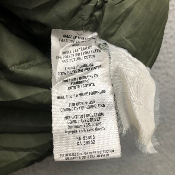 Theory Puffer Down Parka Military Coat Mens Medium Full Zip Coyote Fur Trim Hood - Picture 9 of 12